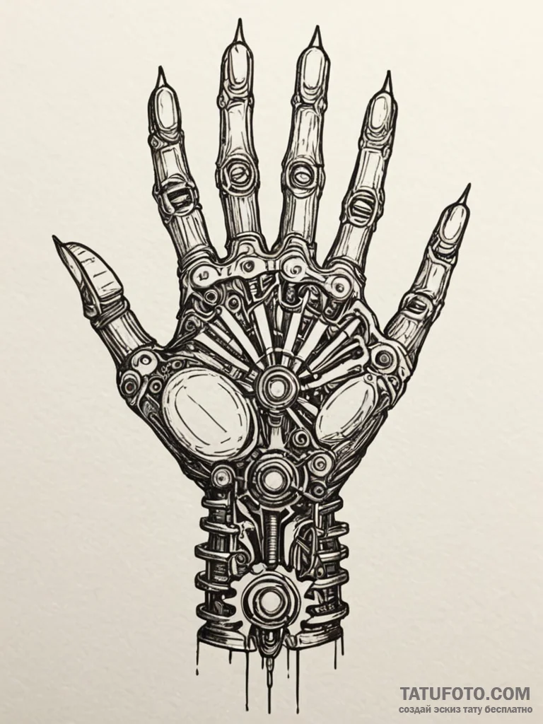 Automaton's hand offering a single, glowing g... - эскиз тату (№1751585048_0, 03.07.2025 23:24) — Tatufoto.com