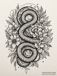 Hallowed serpent beneath celestial bloom, tat... - эскиз тату (№1751585221_0, 03.07.2025 23:27) — Tatufoto.com