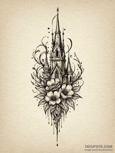 Haunted bloom beneath bone spire, tattoo flas... - эскиз тату (№1751585307_0, 03.07.2025 23:28) — Tatufoto.com