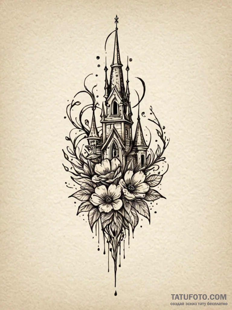 Haunted bloom beneath bone spire, tattoo flas... - эскиз тату (№1751585307_0, 03.07.2025 23:28) — Tatufoto.com