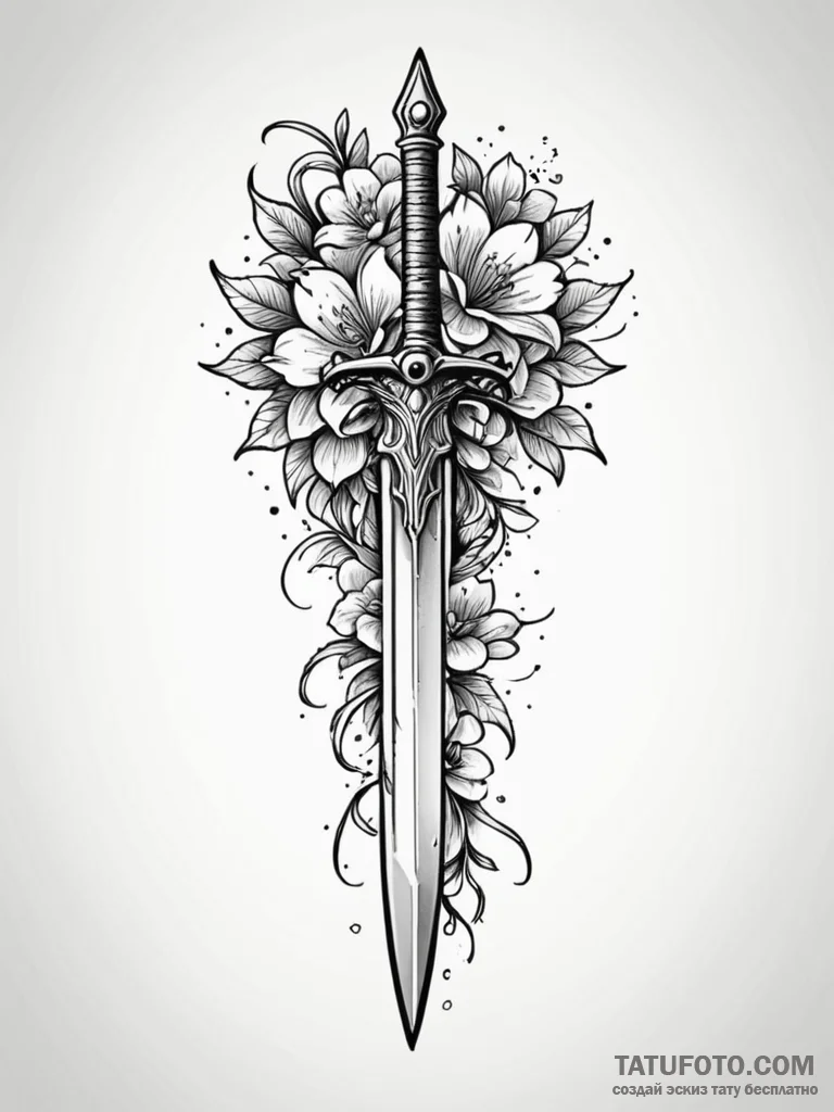 Graven dagger through spectral bloom, concept… — эскиз тату (№1751585735_0, 03.07.2025 23:35) — Tatufoto.com
