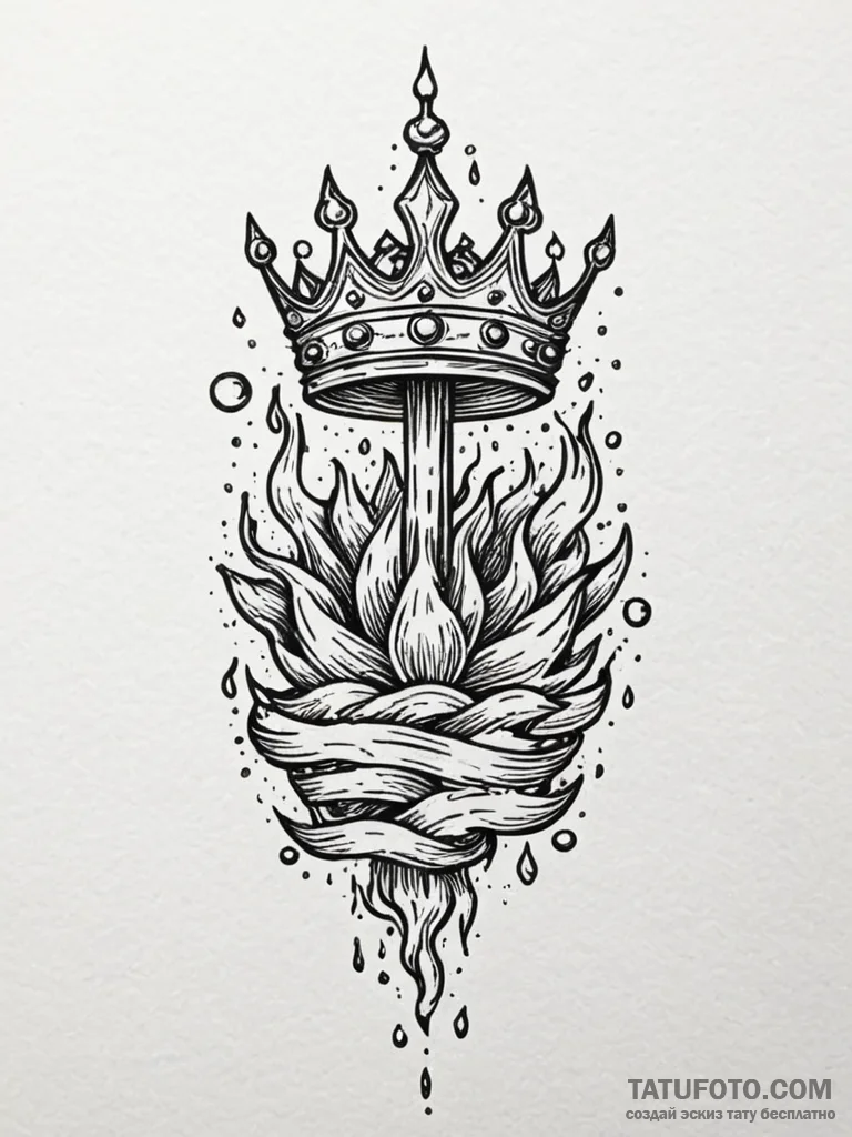 Tide crown beneath burning sky, tattoo sketch... - эскиз тату (№1751586164_0, 03.07.2025 23:42) — Tatufoto.com