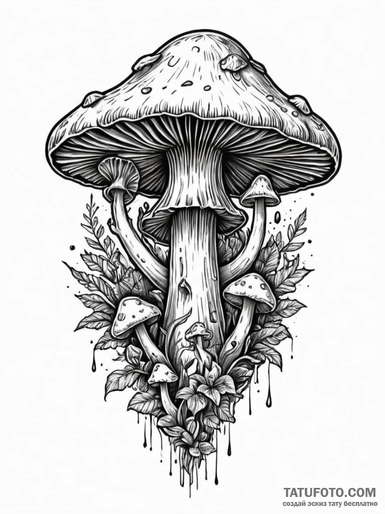 Mushroom spores devouring relic, tattoo sketc... - эскиз тату (№1751586421_0, 03.07.2025 23:47) — Tatufoto.com