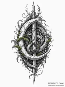 Broken sword overgrown with moss, ink illustr... - эскиз тату (№1751586507_0, 03.07.2025 23:48) — Tatufoto.com