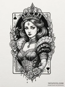 Queen of hearts playing card with an elegant,... - эскиз тату (№1751586933_0, 03.07.2025 23:55) — Tatufoto.com