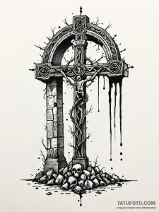 Orcish token beneath bone arch, artistic tatt... - эскиз тату (№1751587275_0, 04.07.2025 00:01) — Tatufoto.com