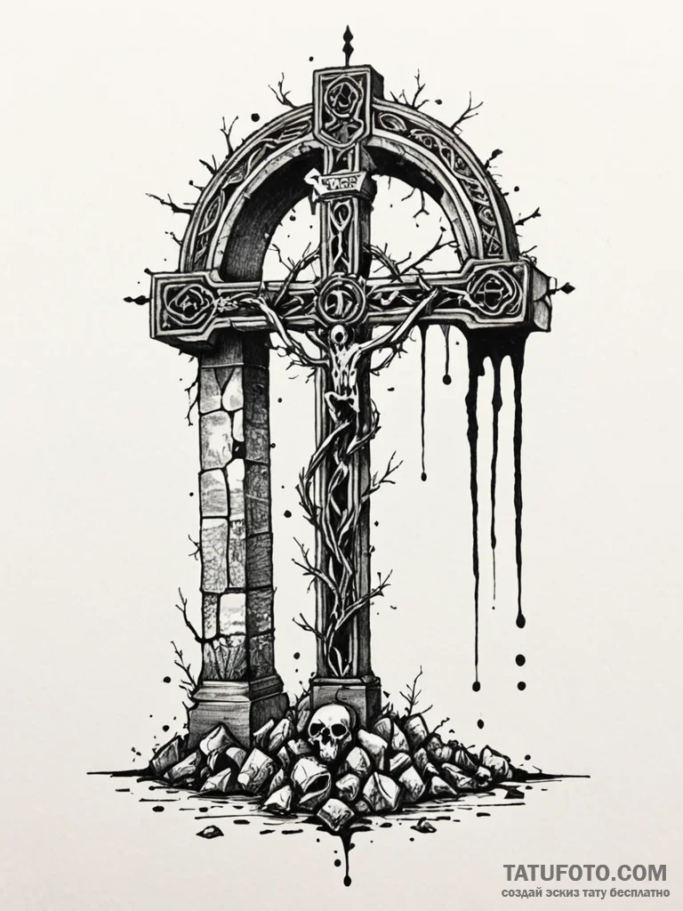 Orcish token beneath bone arch, artistic tatt... - эскиз тату (№1751587275_0, 04.07.2025 00:01) — Tatufoto.com