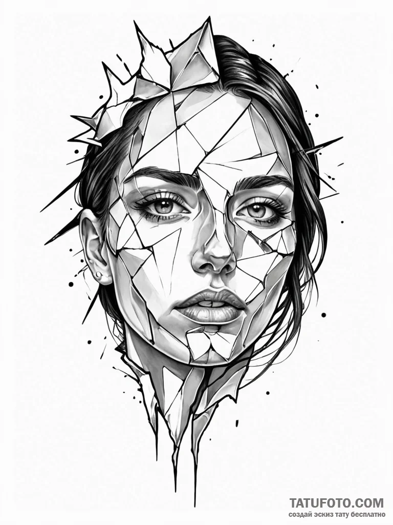 Shattered mirror reflecting a different face - эскиз тату (№1751587744_0, 04.07.2025 00:09) — Tatufoto.com