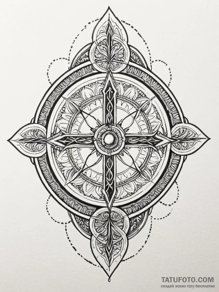 Ghost relic beneath shattered gate, ink illus... - эскиз тату (№1751587917_0, 04.07.2025 00:11) — Tatufoto.com