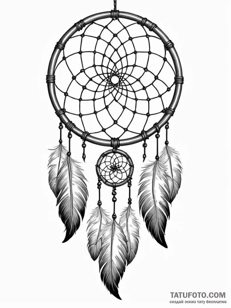 Dreamcatcher, ink illustration for tattoo, mu... - эскиз тату (№1751588003_0, 04.07.2025 00:13) — Tatufoto.com