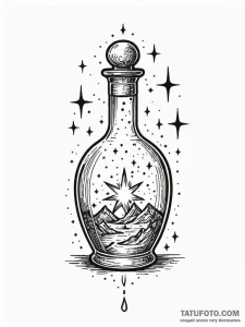 Potion bottle labeled "starlight," filled wit... - эскиз тату (№1751588089_0, 04.07.2025 00:14) — Tatufoto.com