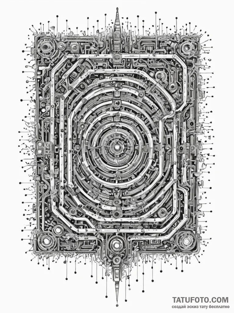 Labyrinth made of circuit boards and heatsink… — эскиз тату (№1751588434_0, 04.07.2025 00:20) — Tatufoto.com