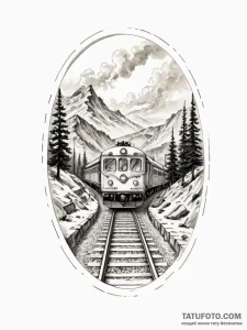 Train on a railway to infinity, artistic tatt... - эскиз тату (№1751588520_0, 04.07.2025 00:22) — Tatufoto.com