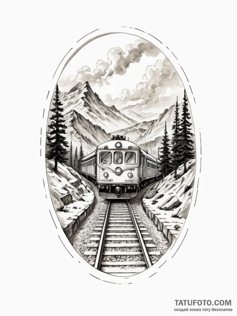Train on a railway to infinity, artistic tatt… — эскиз тату (№1751588520_0, 04.07.2025 00:22) — Tatufoto.com