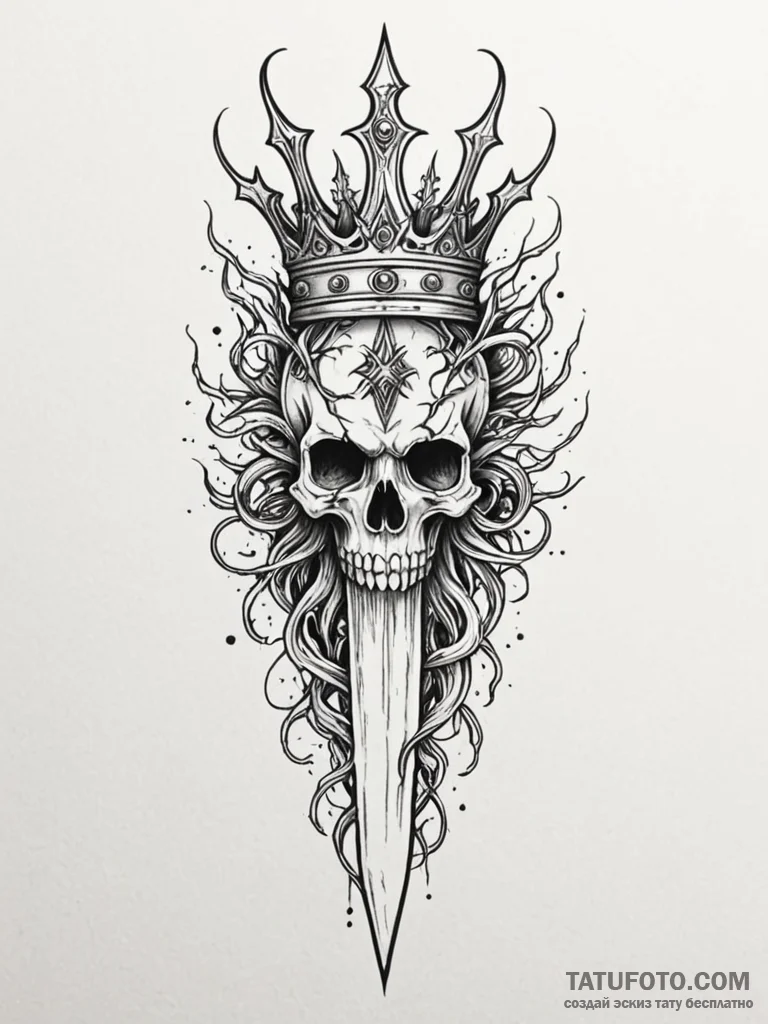 Ghost dagger crowned with roots, tattoo line… — эскиз тату (№1751588607_0, 04.07.2025 00:23) — Tatufoto.com