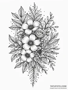 Floral bouquet wrapped in a page from an old... - эскиз тату (№1751588779_0, 04.07.2025 00:26) — Tatufoto.com