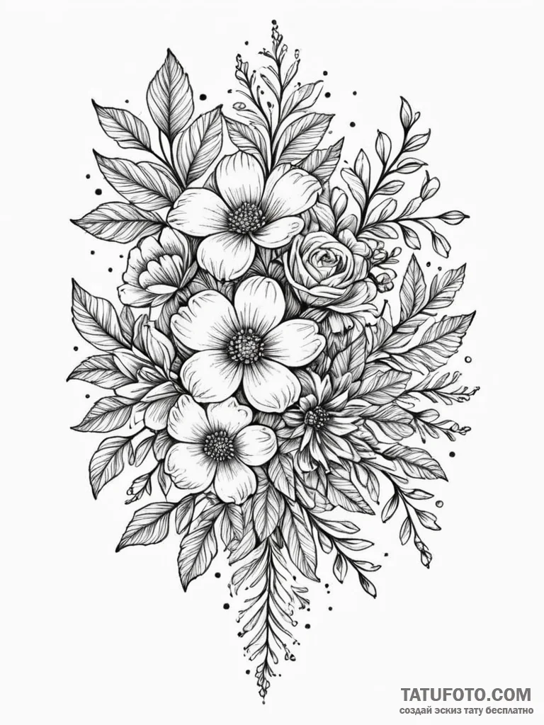 Floral bouquet wrapped in a page from an old... - эскиз тату (№1751588779_0, 04.07.2025 00:26) — Tatufoto.com