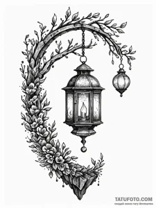 Lantern suspended from bone arch, ink illustr... - эскиз тату (№1751588952_0, 04.07.2025 00:29) — Tatufoto.com