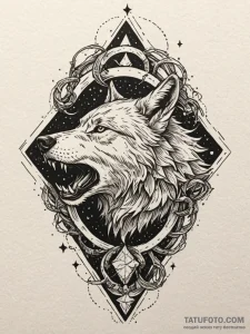 Arcane wolf devouring starry prey, tattoo fla... - эскиз тату (№1751589039_0, 04.07.2025 00:30) — Tatufoto.com