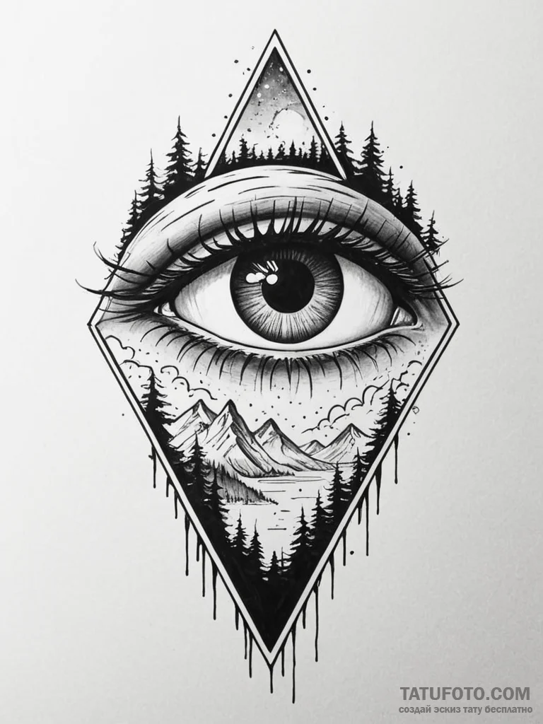 Kaiju eye peering through mist, tattoo flash... - эскиз тату (№1751589298_0, 04.07.2025 00:34) — Tatufoto.com