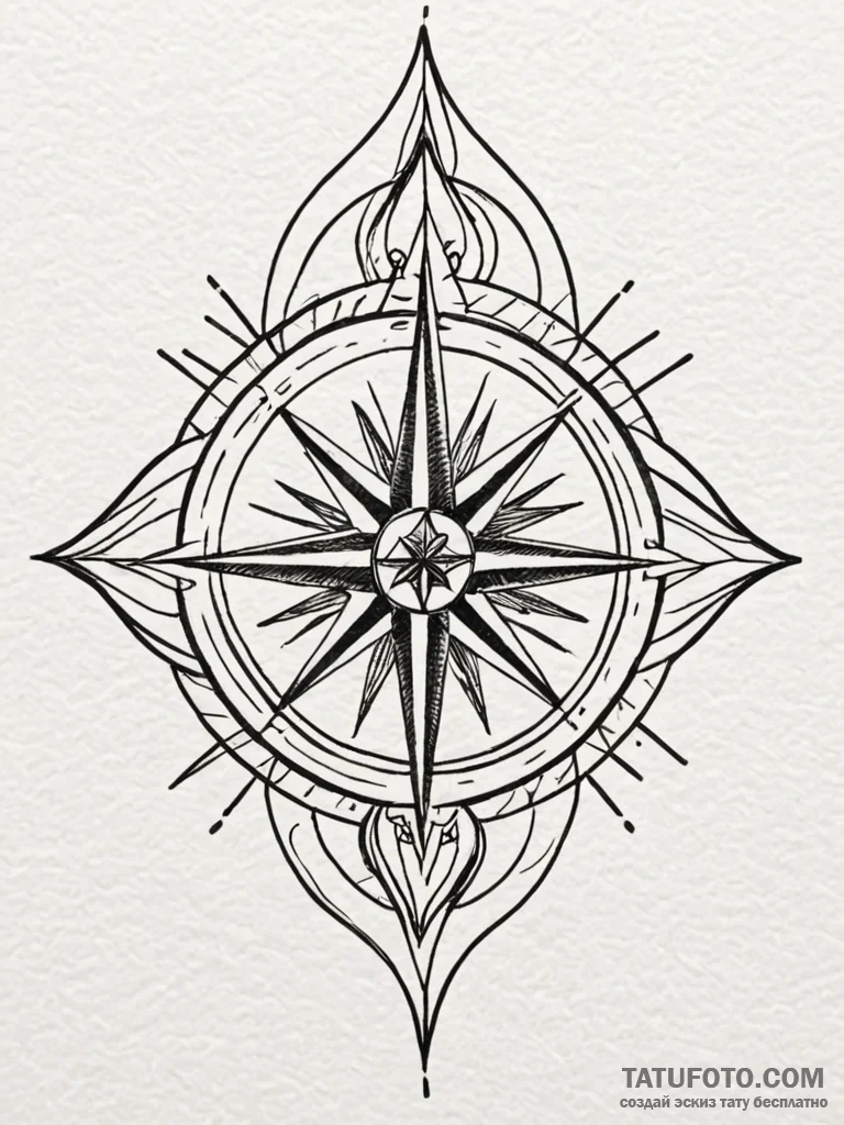 Wind rose, tattoo flash sheet design, sepia t… — эскиз тату (№1751589473_0, 04.07.2025 00:37) — Tatufoto.com