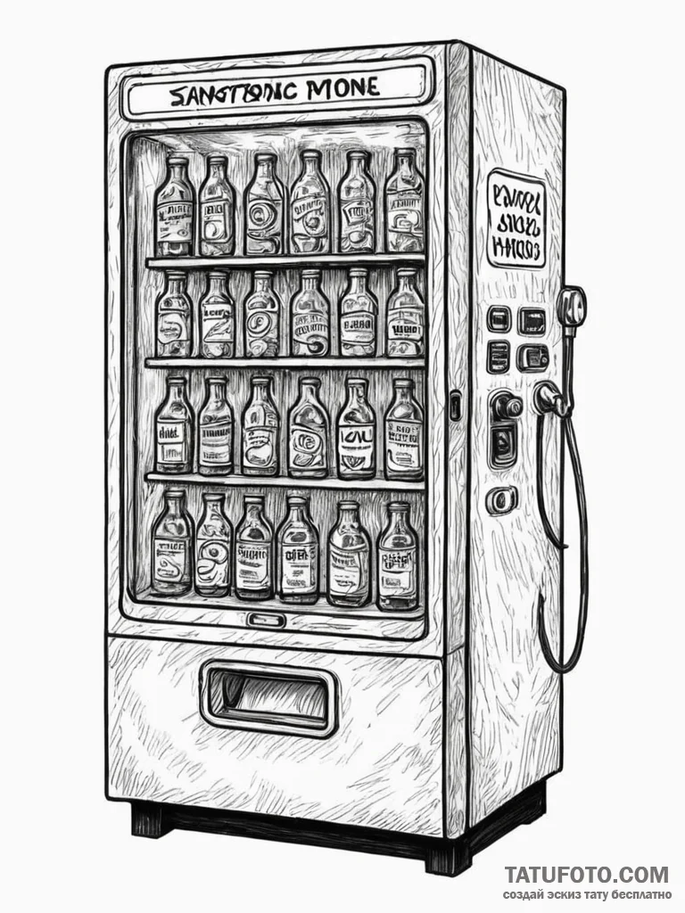 Vending machine that sells bottled emotions,... - эскиз тату (№1751589733_0, 04.07.2025 00:42) — Tatufoto.com