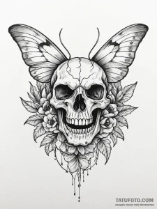 A moth on a skull - эскиз тату (№1751589908_0, 04.07.2025 00:45) — Tatufoto.com