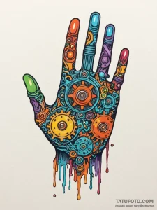 Automaton's hand offering a single, glowing g... - эскиз тату (№1751589991_0, 04.07.2025 00:46) — Tatufoto.com