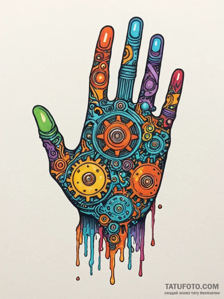 Automaton's hand offering a single, glowing g... - эскиз тату (№1751589991_0, 04.07.2025 00:46) — Tatufoto.com