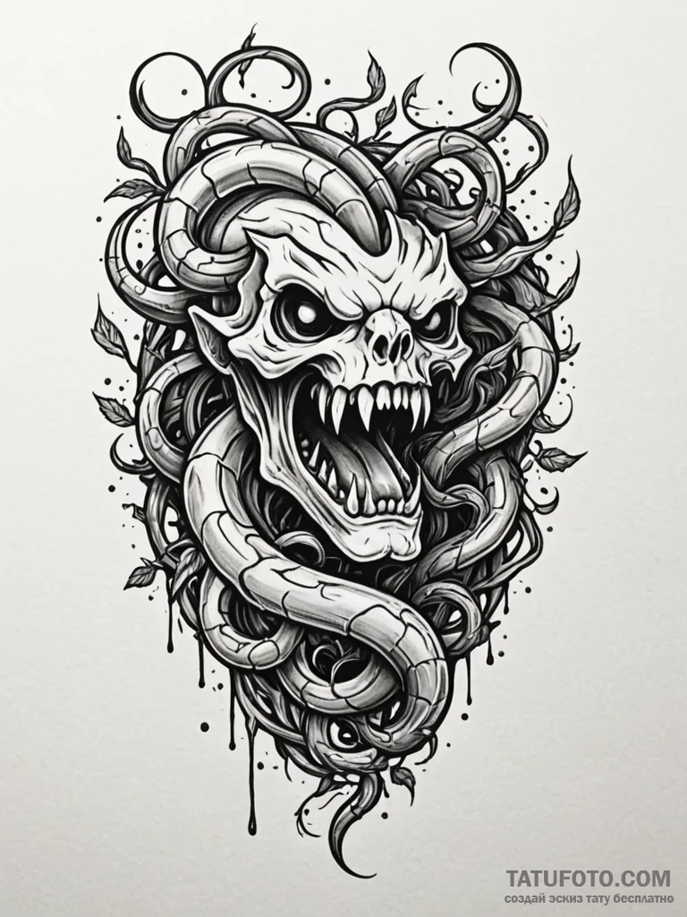 Vines devouring ancient relic, concept art fo... - эскиз тату (№1751590336_0, 04.07.2025 00:52) — Tatufoto.com