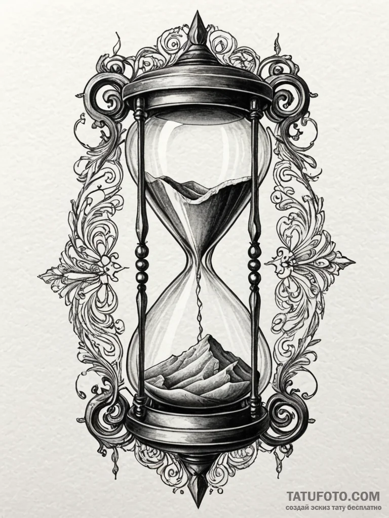 Cracked hourglass with sand turning to dust,... - эскиз тату (№1751591064_0, 04.07.2025 01:04) — Tatufoto.com