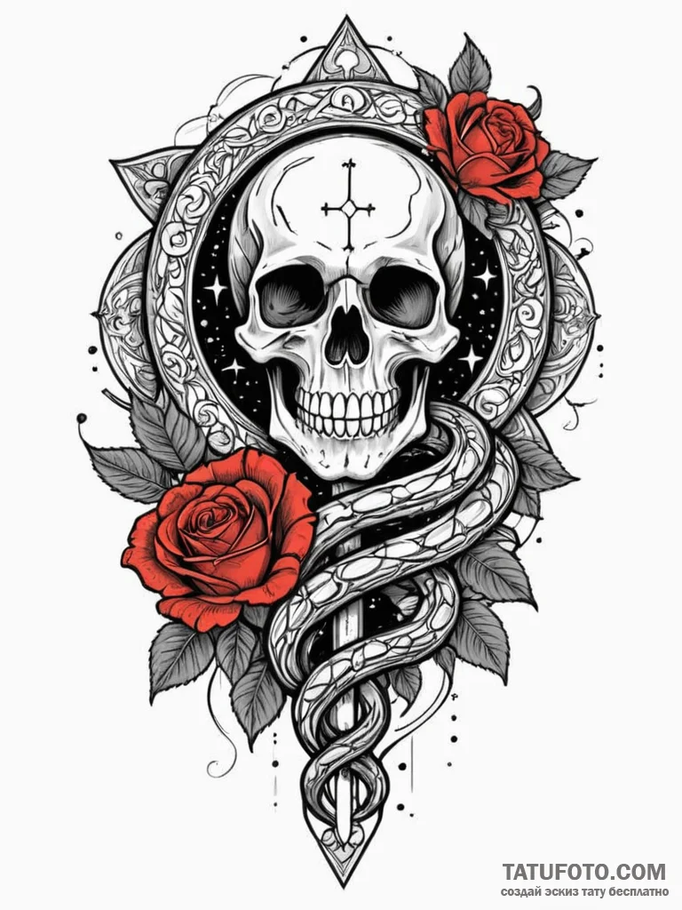 Hallowed serpent through celestial bloom, ink… — эскиз тату (№1751591149_0, 04.07.2025 01:05) — Tatufoto.com