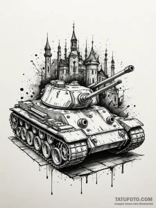 Panzer tank, weathered and battle-damaged, in... - эскиз тату (№1751591236_0, 04.07.2025 01:07) — Tatufoto.com