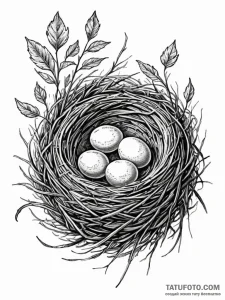 A whimsical bird in a nest with eggs, nurturi... - эскиз тату (№1751591408_0, 04.07.2025 01:10) — Tatufoto.com