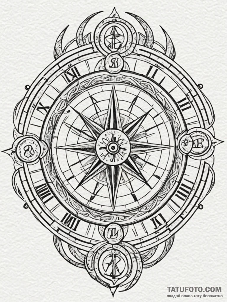 Zodiac wheel, illustrated with elegant, symbo... - эскиз тату (№1751591841_0, 04.07.2025 01:17) — Tatufoto.com