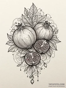 Pomegranate seeds falling through mist, ink i... - эскиз тату (№1751591927_0, 04.07.2025 01:18) — Tatufoto.com