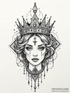 Quiver beneath broken crown, tattoo line art,... - эскиз тату (№1751592013_0, 04.07.2025 01:20) — Tatufoto.com