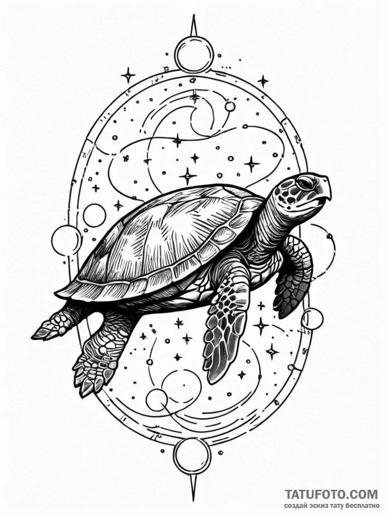 World turtle (great a'tuin) swimming through... - эскиз тату (№1751592100_0, 04.07.2025 01:21) — Tatufoto.com