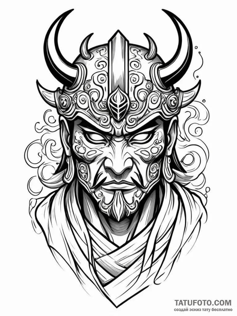 Shogun's war mask (men-yoroi), fearsome and o... - эскиз тату (№1751592446_0, 04.07.2025 01:27) — Tatufoto.com