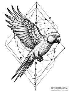 Parrot feathers drifting through stars, artis... - эскиз тату (№1751592623_0, 04.07.2025 01:30) — Tatufoto.com