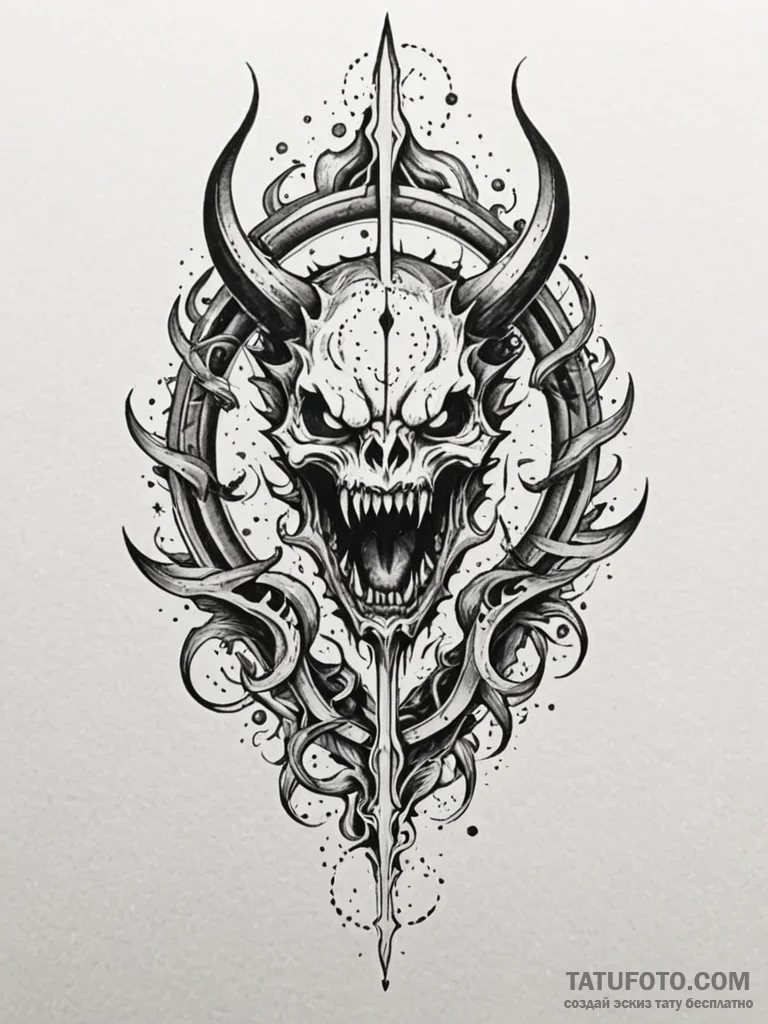 Haunted blade devouring celestial flame, conc... - эскиз тату (№1751592883_0, 04.07.2025 01:34) — Tatufoto.com