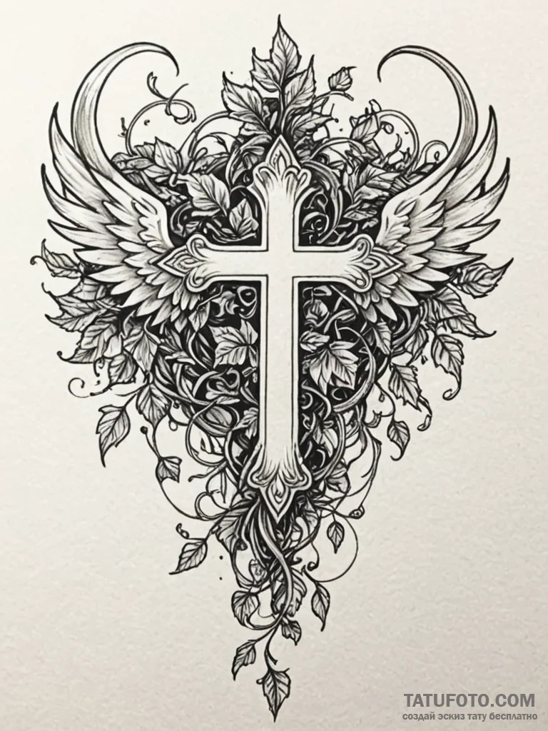 Ghost wings crowned in ivy, tattoo line art,... - эскиз тату (№1751592969_0, 04.07.2025 01:36) — Tatufoto.com