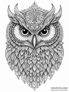 Owl eyes glowing in mist, tattoo drawing outl... - эскиз тату (№1751593142_0, 04.07.2025 01:39) — Tatufoto.com