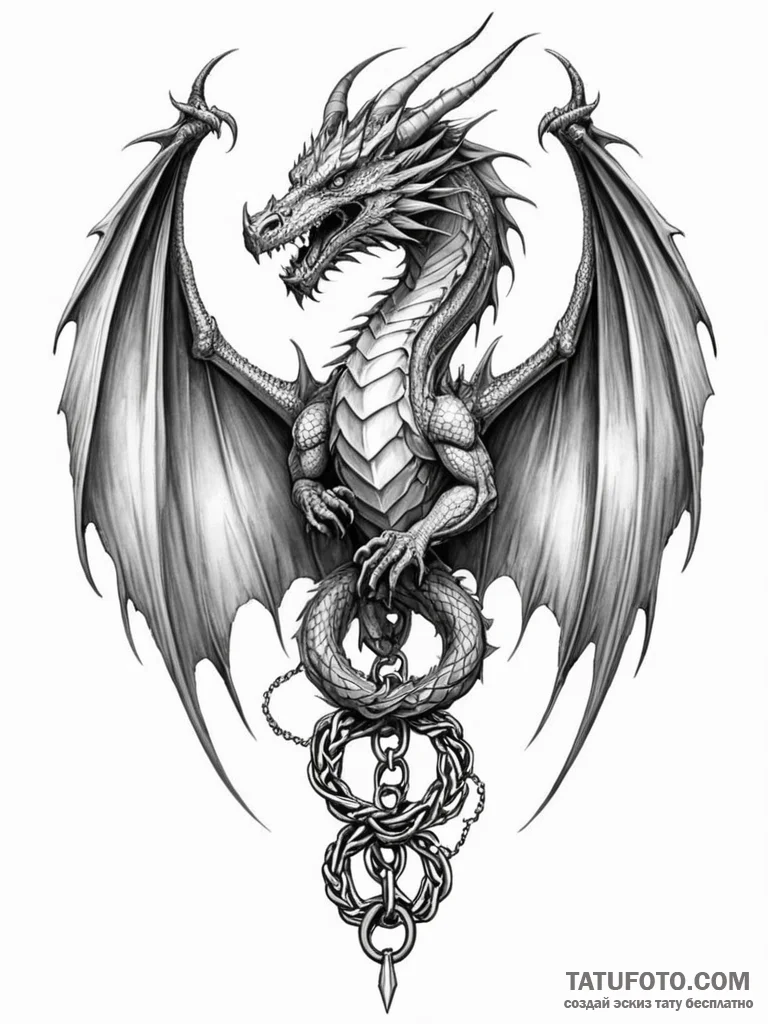 Dragon wings stitched with chain, concept art... - эскиз тату (№1751593661_0, 04.07.2025 01:47) — Tatufoto.com