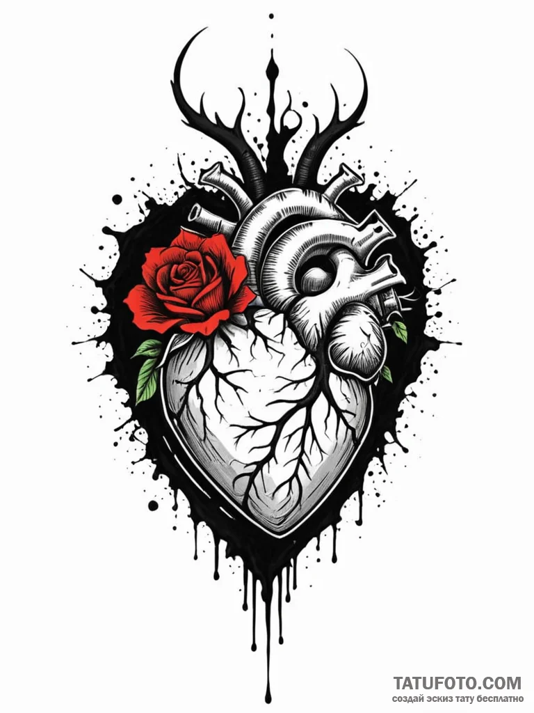 Xenolith heart glowing in darkness, tattoo fl... - эскиз тату (№1751593747_0, 04.07.2025 01:49) — Tatufoto.com