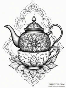 A whimsical bird in a teapot, quirky,, ink il... - эскиз тату (№1751594442_0, 04.07.2025 02:00) — Tatufoto.com