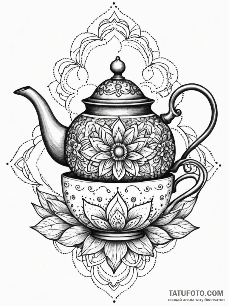 A whimsical bird in a teapot, quirky,, ink il... - эскиз тату (№1751594442_0, 04.07.2025 02:00) — Tatufoto.com