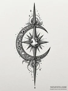 Lunar blade splitting stars, tattoo line art,... - эскиз тату (№1751594528_0, 04.07.2025 02:02) — Tatufoto.com