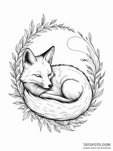 Sleeping fox curled up, its tail tipped in wh... - эскиз тату (№1751594699_0, 04.07.2025 02:04) — Tatufoto.com