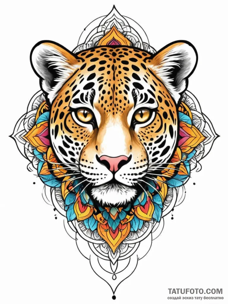 Leopard eyes burning bright, ink illustration... - эскиз тату (№1751594957_0, 04.07.2025 02:09) — Tatufoto.com
